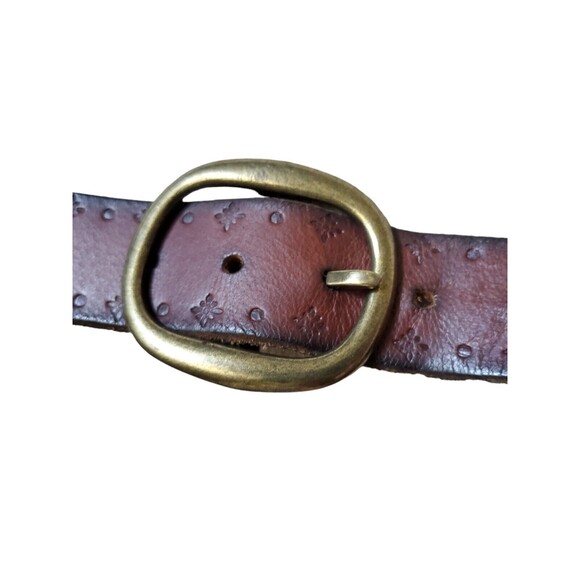 VTG Belt Braided Linked Leather Hippy Boho Hand Tooled Flowers Brass Buckle 37” - Picture 3 of 6